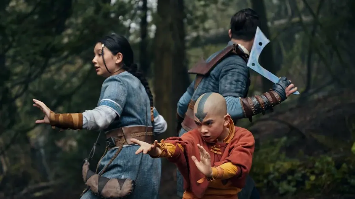 Aang, Katara, and Sokka in Netflix's Avatar: The Last Airbender.