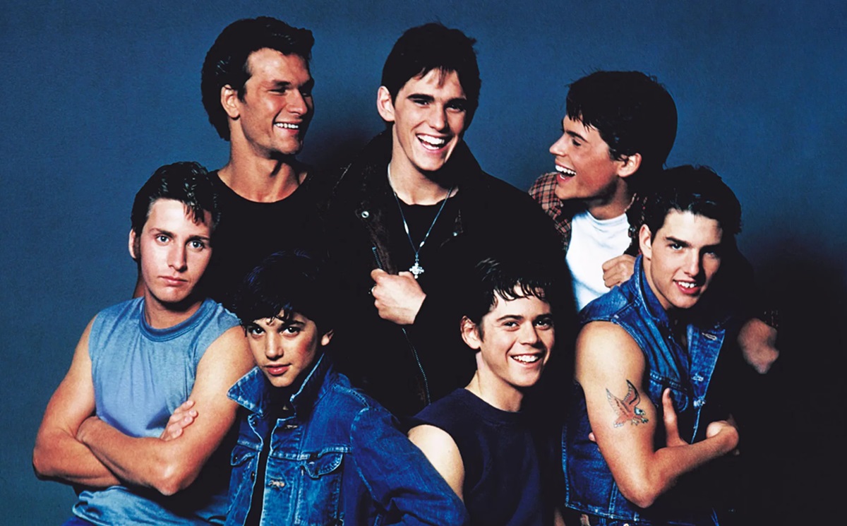 The Brat Pack posing for The Outsiders