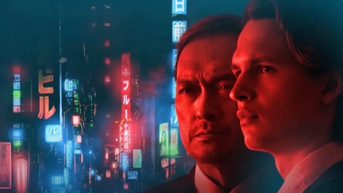 Key art for Tokyo Vice, featuring Ansel Elgort and Ken Watanabe