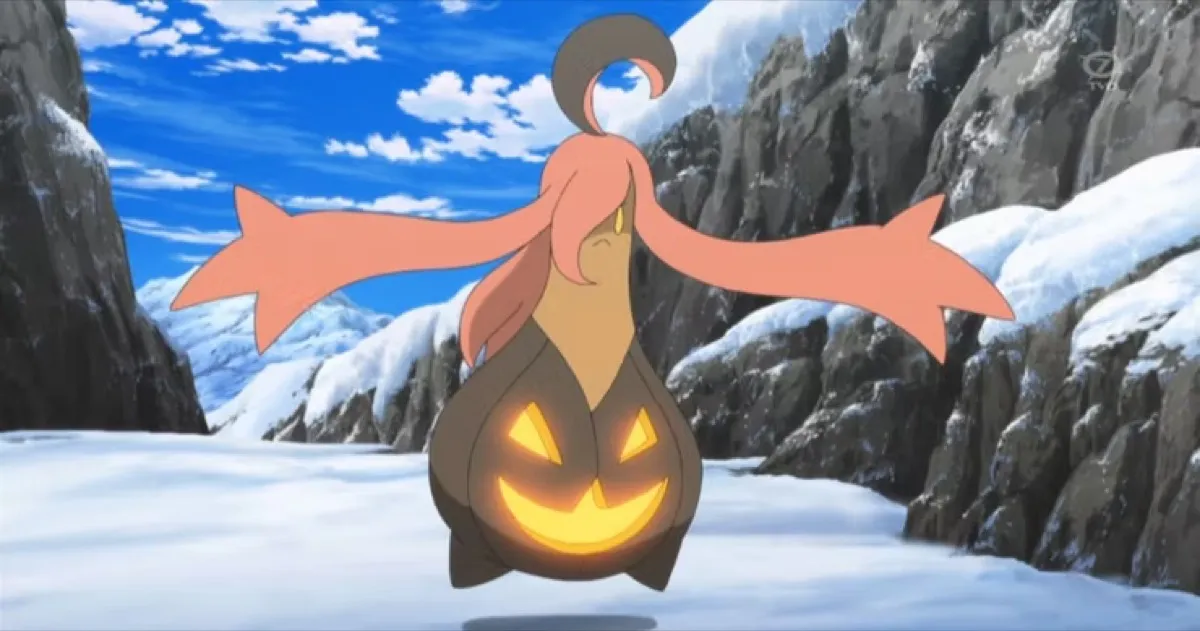 Gourgeist floating in the snow in "Pokemon"