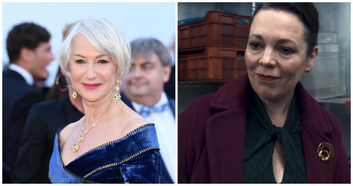 (side-by-side) Helen Mirren in a blue dress, Olivia Colman in Marvel's 'Secret Invasion'.