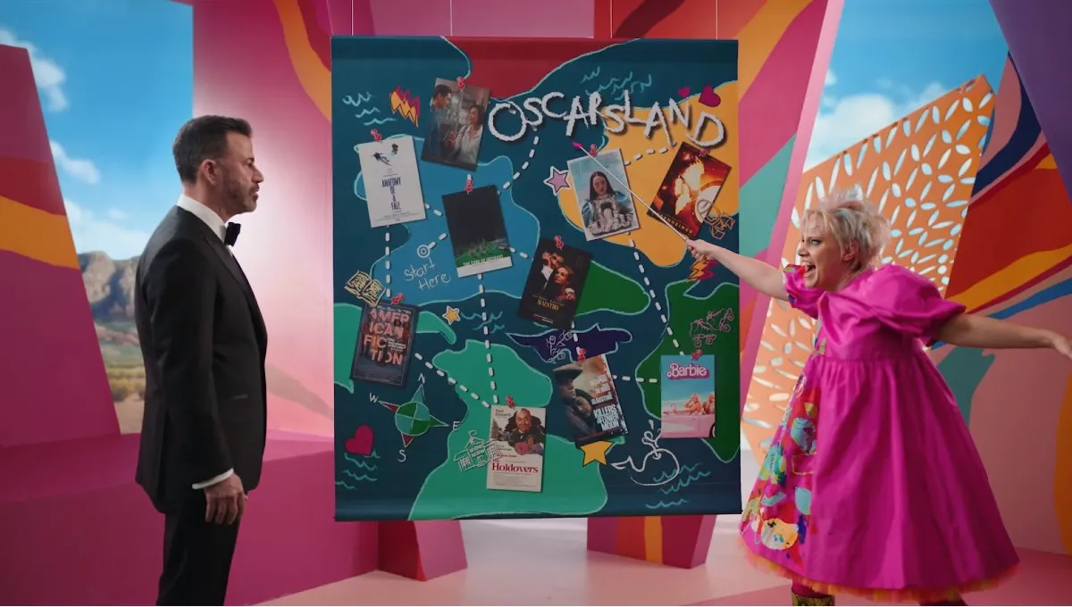 Jimmy Kimmel meets Weird Barbie (Kate McKinnon) in the first teaser trailer for the Oscars.