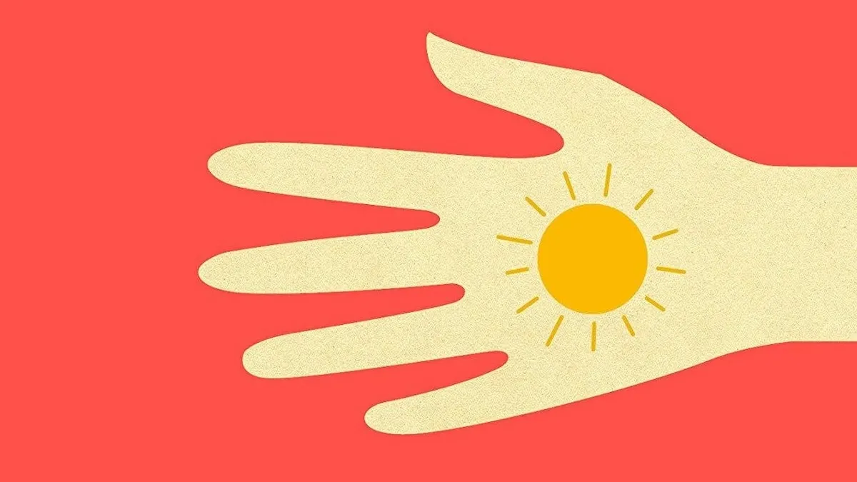 cover detail of Klara and the Sun, showing a hand with a sun inside.