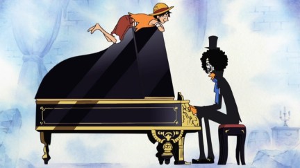 Luffy and Brook at the piano in One Piece