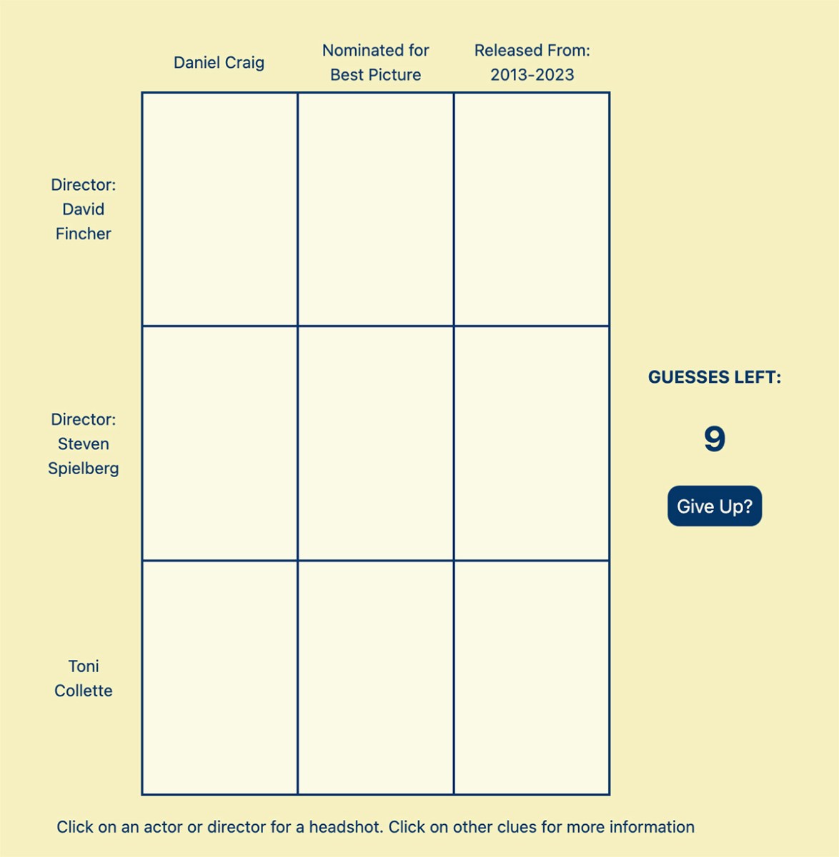 A movie grid example with directors and actors and genres listed