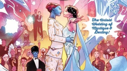 Cover art from Marvel Comics' 'X-Men: The Wedding Special' shows Mystique and Destiny getting married.