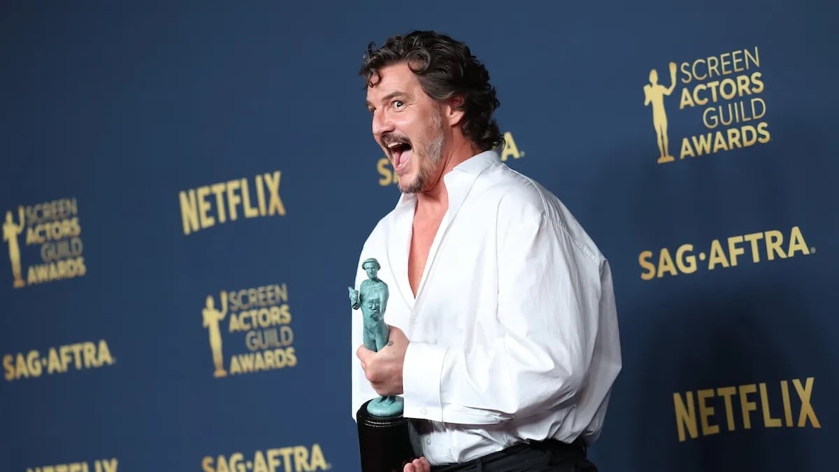 Pedro Pascal grins goofily on the SAG Awards red carpet.