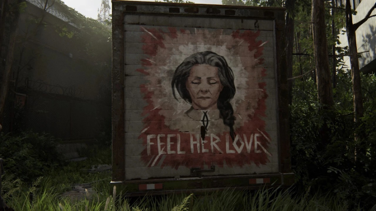 Graffiti art of the Prophet, a woman with long hair, from 'The Last of Us' Part 2 video game.
