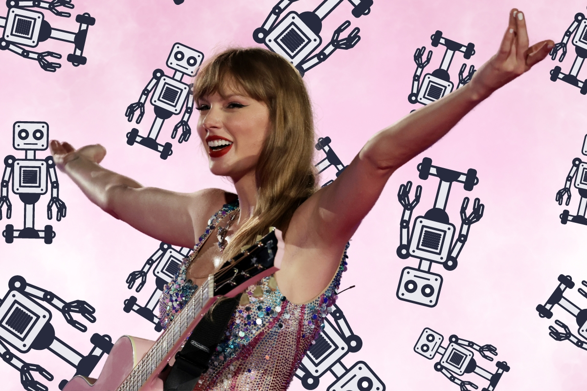 Taylor Swift against robot background