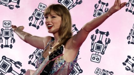 Taylor Swift against robot background
