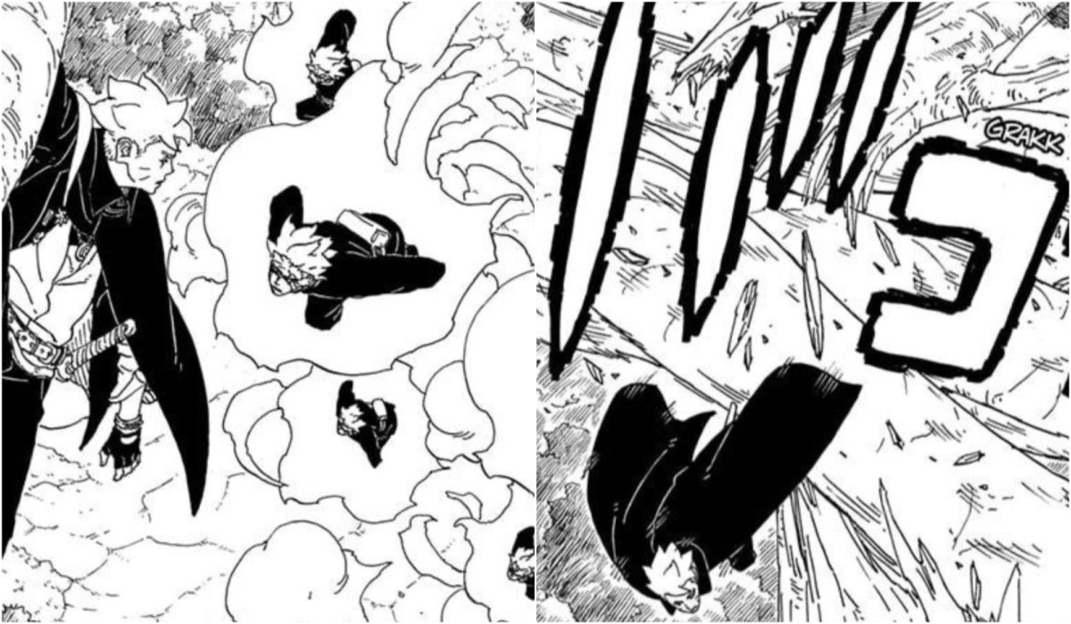 Boruto talking to Mitsuki during their fight in Chapter 7 of Boruto Two Blue Vortex