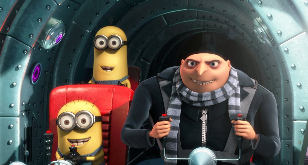 Gru and two Minions in Despicable Me (Illumination)