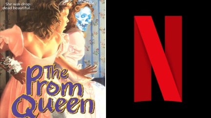 The cover of R.L. Stine's 'Fear Street: The Prom Queen' opposite the Netflix logo