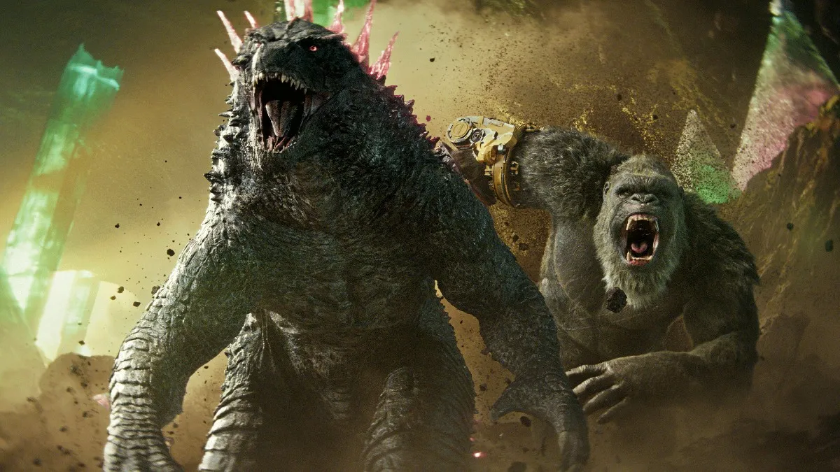 Godzilla and Kong running together in Godzilla x Kong: The New Empire