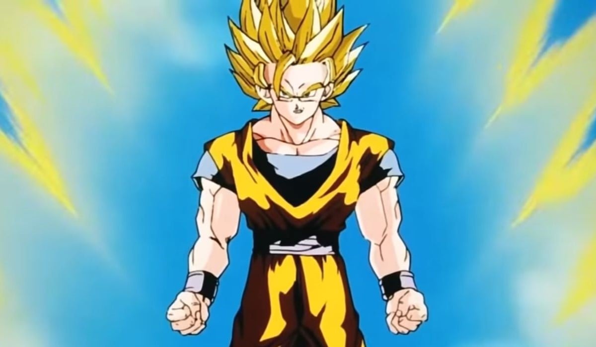 Goku transforming to Super Saiyan 3 in Dragon Ball Z