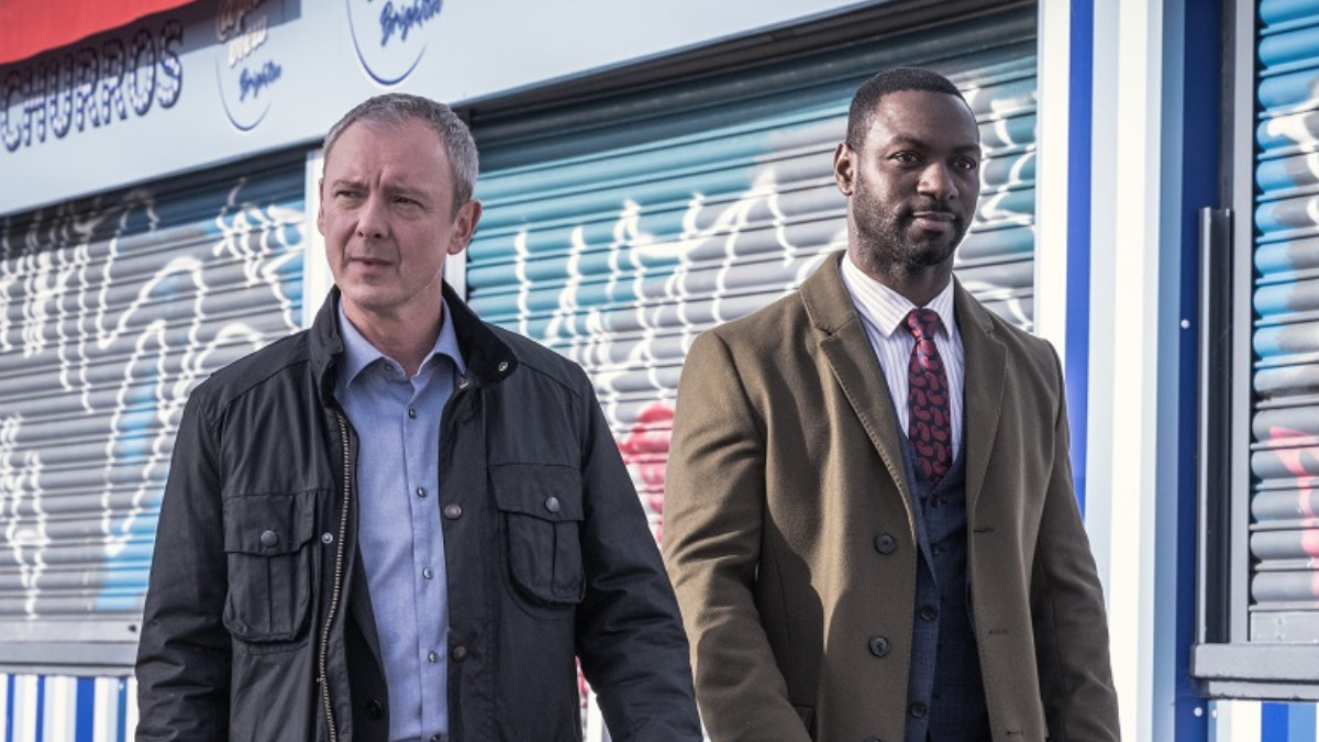 John Simm as Roy Grace and Richie Campbell as Glenn Branson in ITV's Grace