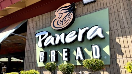Panera Bread sign on the side of a building