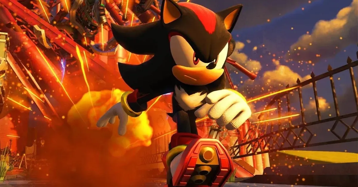 Shadow the Hedgehog running from an explosion 