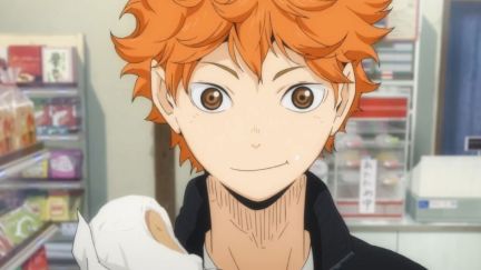 Shoyo Hinata holding a pork bun from Haikyu Season One