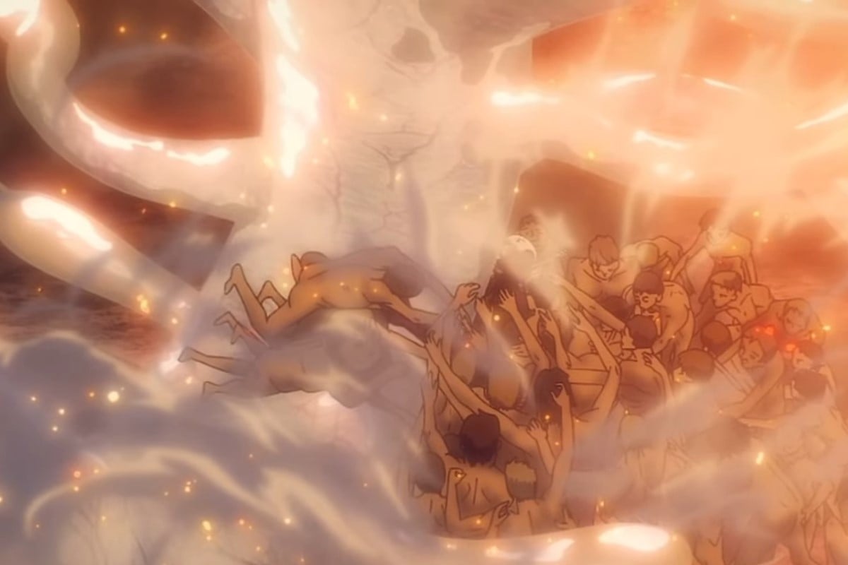 Titan Shifters stopping the Hallucigenia from Attack on Titan