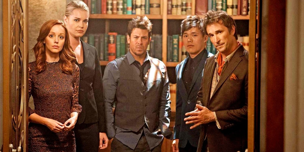 The cast of The Librarians in the 2014 TV show spinoff