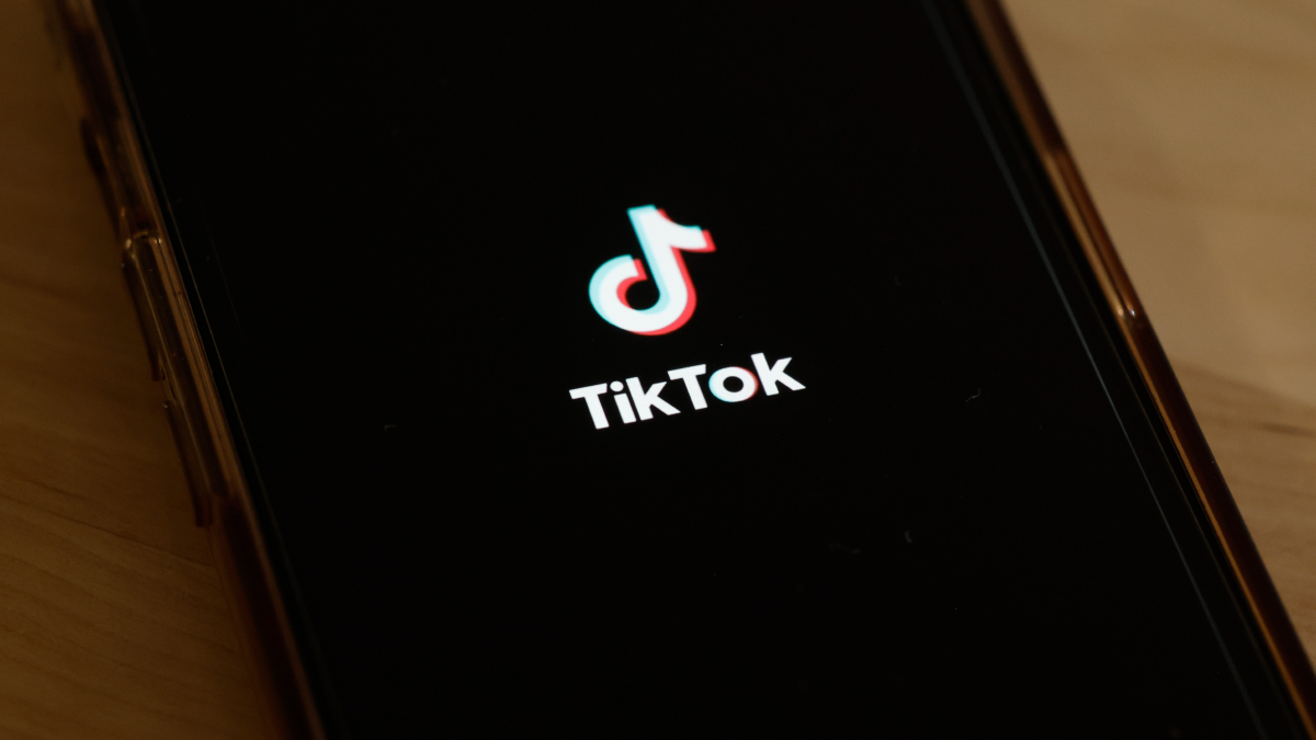 A smartphone displaying the logo for popular social media app TikTok