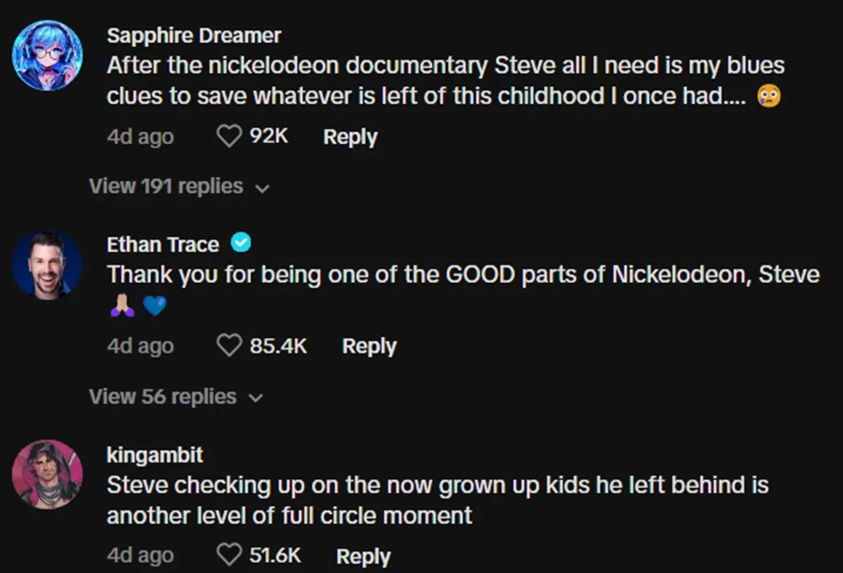 comments from Steve Burns' viral TikTok