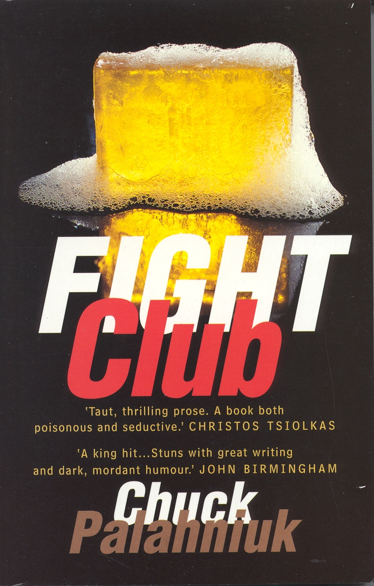 Cover of Fight Club by Chuck Palahniuk. Black cover with foaming yellow bar of soap and the title in white and red.