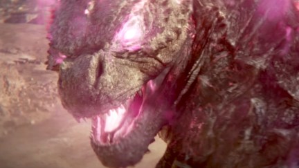 Godzilla glows pink.