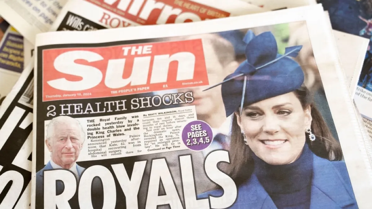 Kate Middleton on the cover of The Sun for coverage of her health.