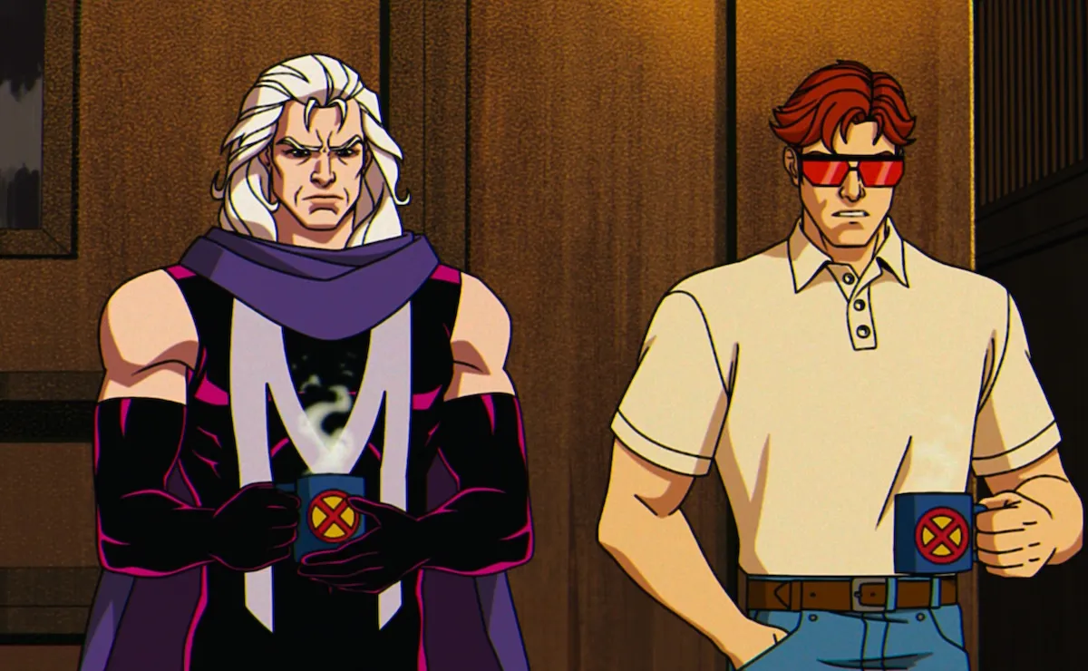 Magneto and Scott drinking coffee out of mugs in the X-Men