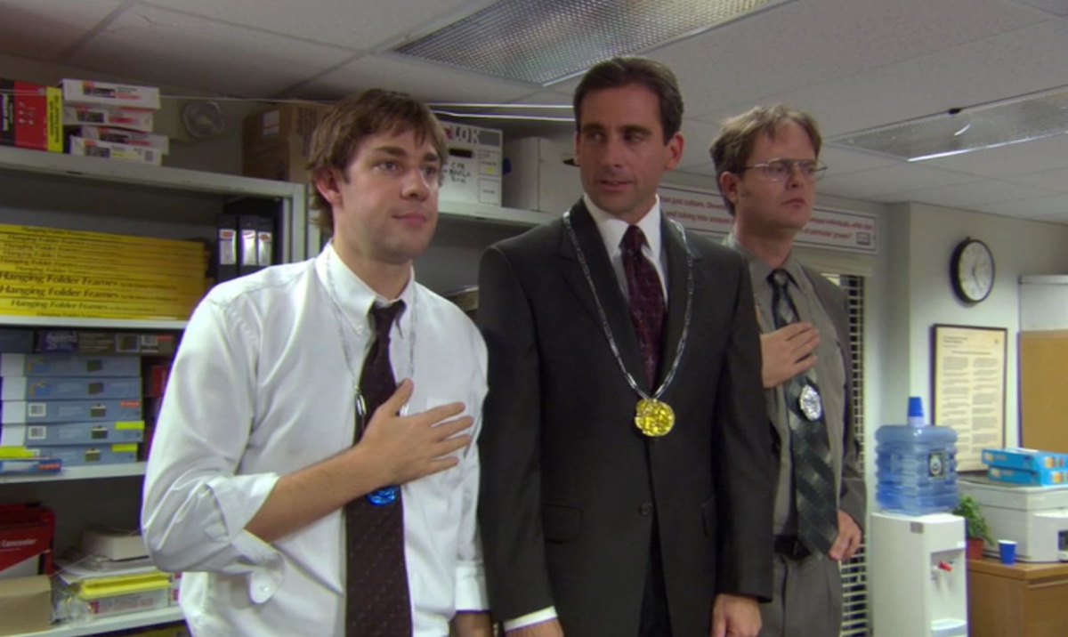 michael, dwight and jim in the office