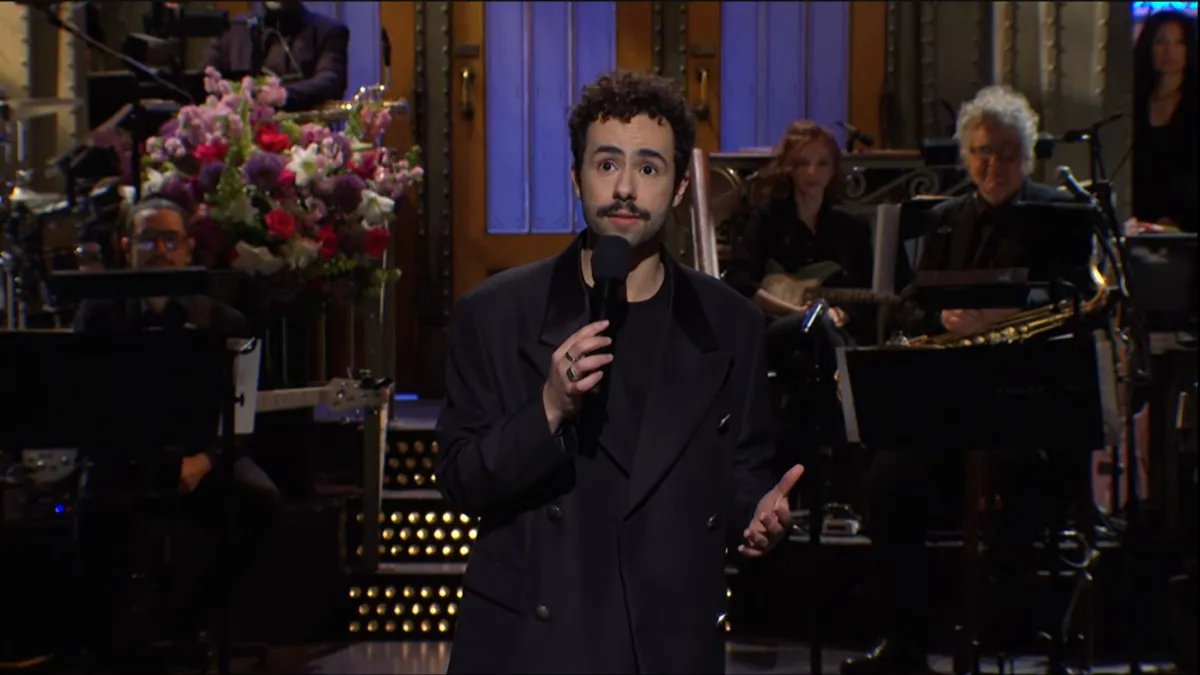 Ramy Youssef delivers his monologue while hosting 'Saturday Night Live'.