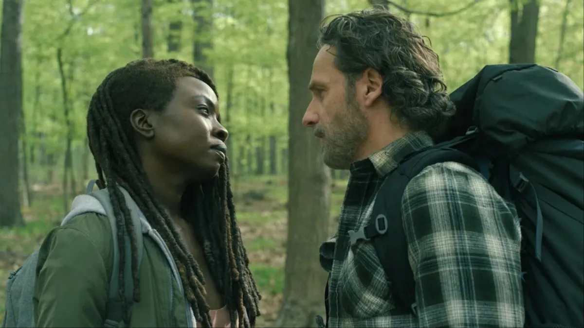 Michonne and Rick in the forest in 'The Walking Dead: The Ones Who Live'.