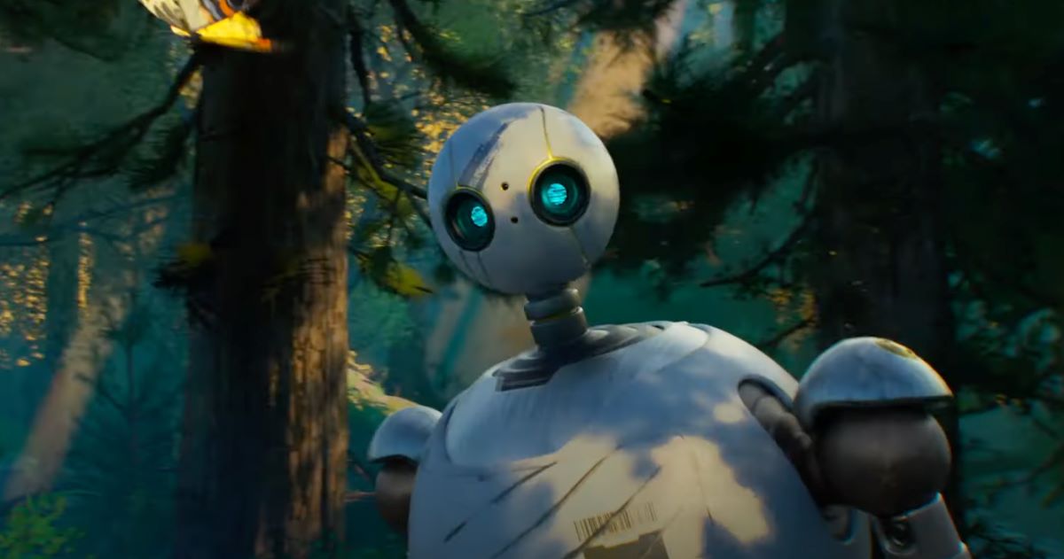 Roz standing in the forest in 'The Wild Robot'