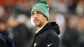 Aaron Rodgers at Cleven Browns Stadium in December 2023