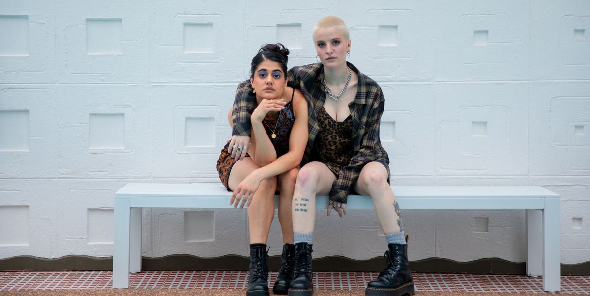 Ayesha Madon as Amerie Wadia and Asher Yasbincek as Harper McLean in Heartbreak High on Netflix 