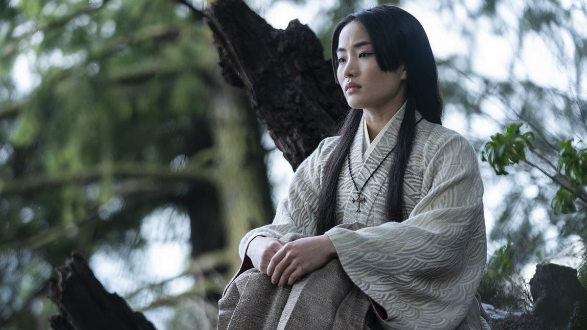 Lady Mariko, played by Anna Sawai, deep in thought in Shōgun