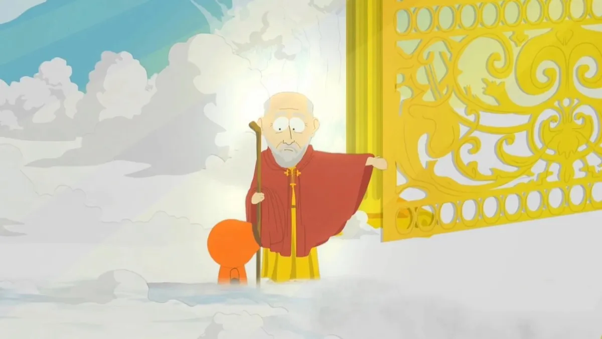 St. Peter invites Kenny into the gates of heaven in "South Park"