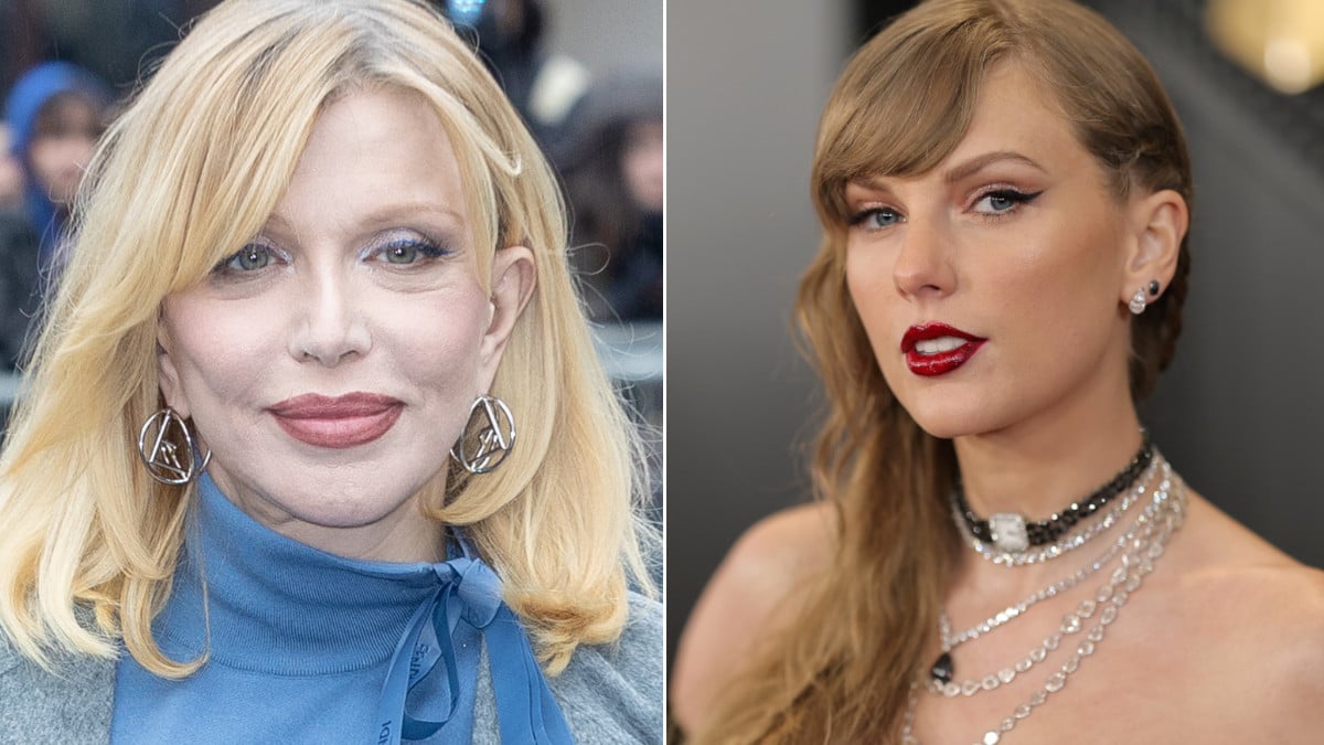 Courtney Love attends the Fendi Couture Haute Spring Summer 2023 at Paris Fashion Week and Taylor Swift poses at the 66th Grammy Awards
