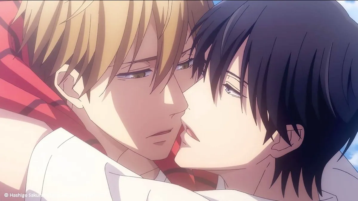 Two young men lean in to kiss in "Dakaichi"  