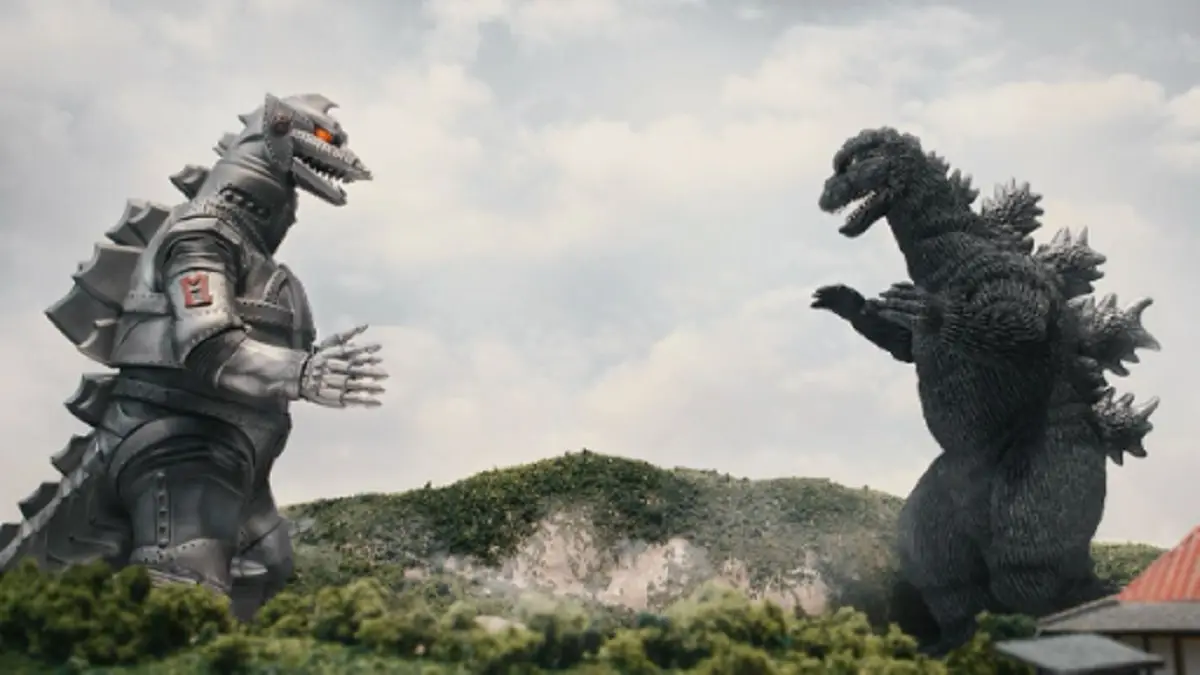 Godzilla squares off against Mechagodzilla in "Godzilla Against Mechagodzilla"