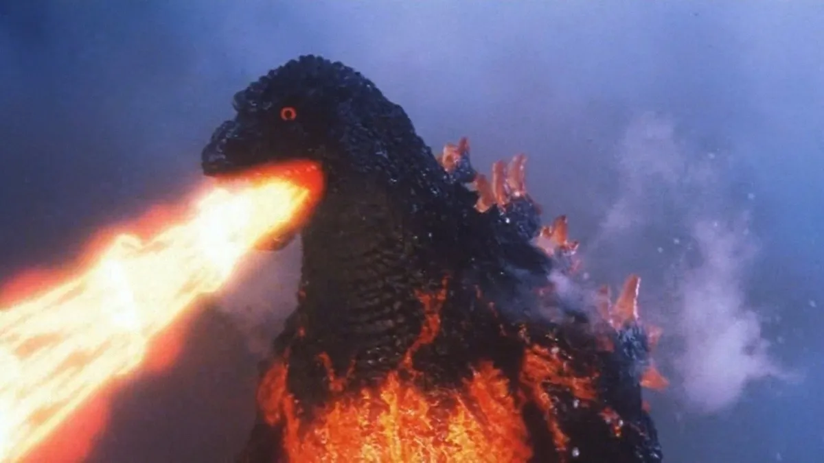 Godzilla breaths fire in "Godzilla vs. Destoroyah"- 1995