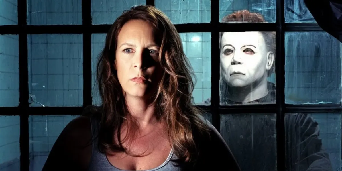 Michael Myers peers in a window at Laure Strode in "Halloween: Resurrection"