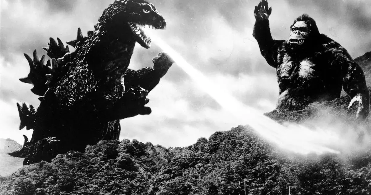 King Kong battles a flmae breathing Godzilla in "King Kong vs Godzilla" 1962