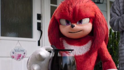 Knuckles the Echidna holds a pot of coffee in the 