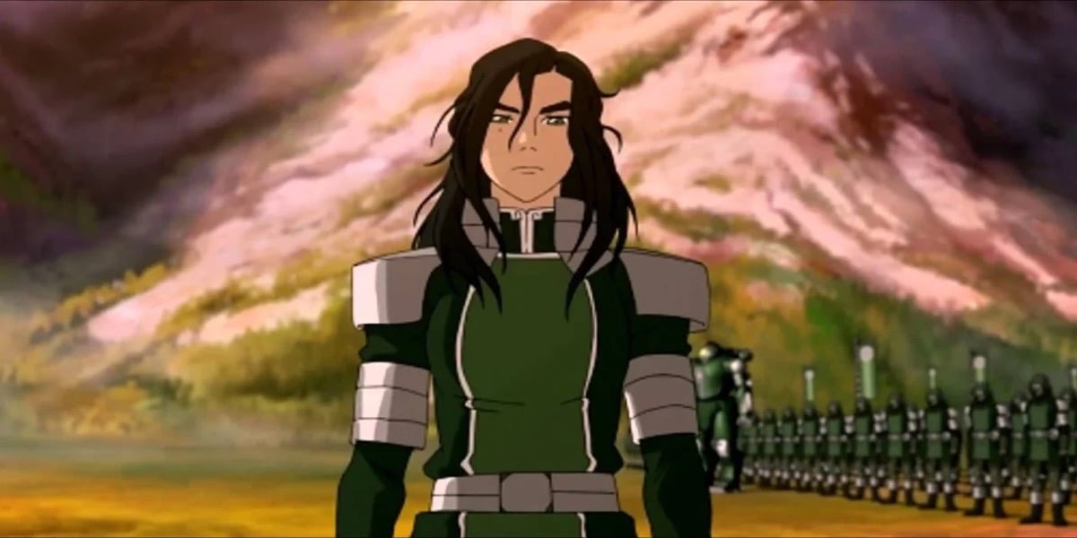 Kuvira looking messy standing in front of her army in "The Legend of Korra"
