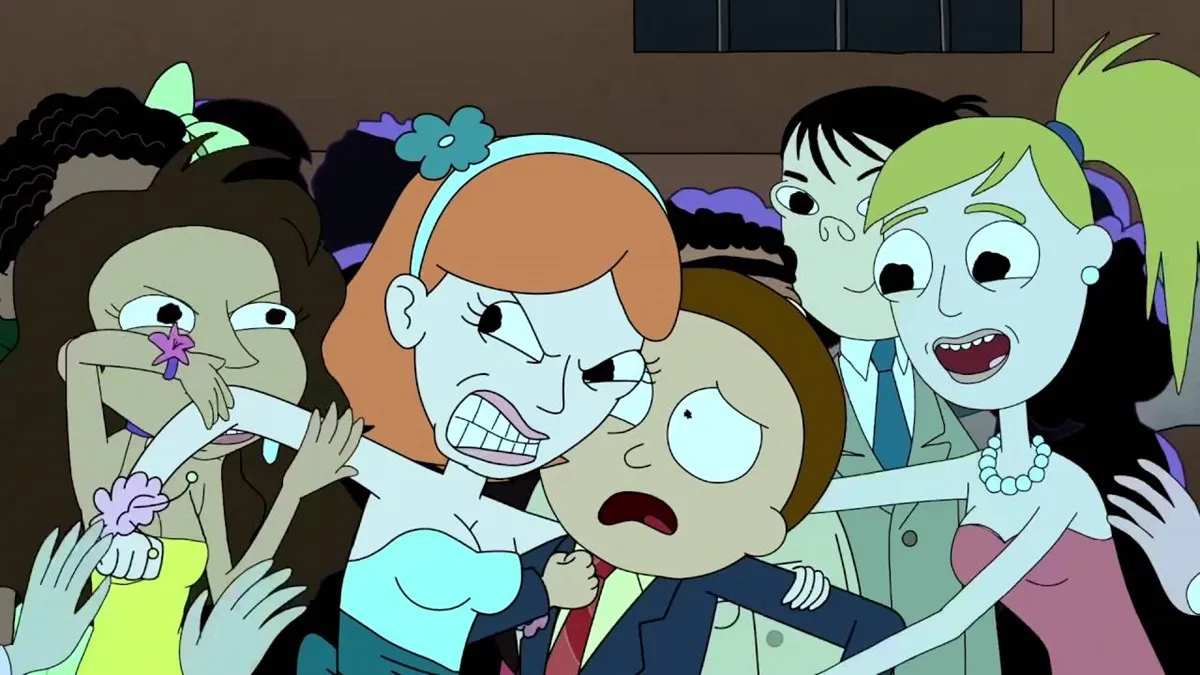 Girls fighting over Morty at the Flu Dance