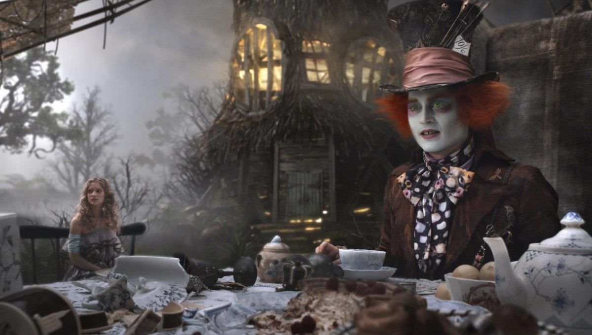 Mia Wasikowska and Johnny Depp in Alice in Wonderland