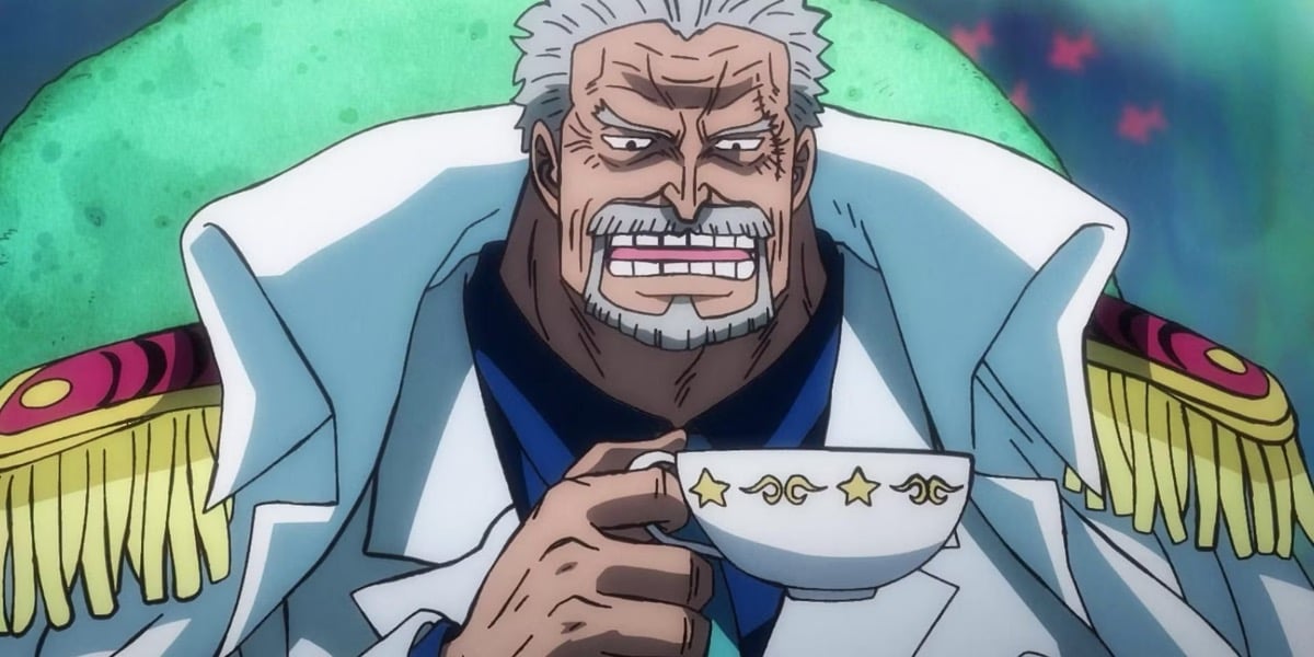 Monkey D. Garp sips tea with gusto in "One Piece"